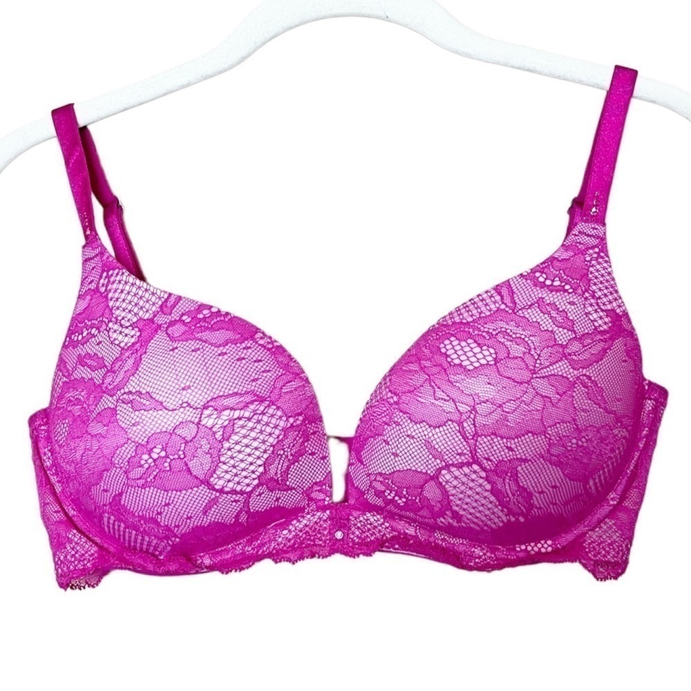 Victoria’s Secret Biofit Push-Up Bra 34D hot pink lace underwire padded‎ magenta